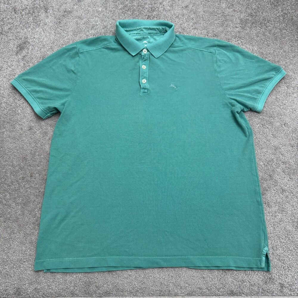 Tommy Bahama Pique Cotton Polo Shirt Mens Large Green Embroidered Marlin Short